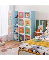 Costway 12-Cube Kids Wardrobe Baby Dresser Bedroom Armoire Clothes Hanging Closet with Door