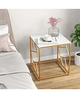 Costway 1PC 19.5'' Side Table Square Bedside Sofa Accent Coffee Table with Tempered Glass Top