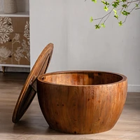 31.50"Vintage Style Bucket Shaped Coffee Table For Office, Dining Room And Living Room, Brown