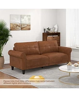 Costway Modern Sofa Couch Pu Leather 81.5'' 3-Seater with 2 Back Pillows & 5 Wooden Legs