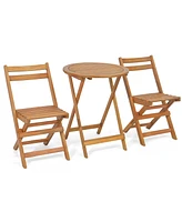 Costway 3 Pcs Folding Patio Bistro Set Solid Acacia Wood Table & Chairs Slatted Tabletop