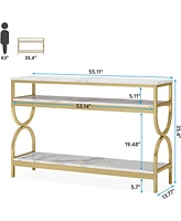 Tribesigns 3-Tier Console Table, 55 inch Sofa Table with Open Storage Shelves, Narrow Long Hallway/Entryway Table with Faux Marble Top for Home Living