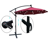 Streamdale Furniture 10ft Led Solar Patio Umbrella with Crank and Cross Base