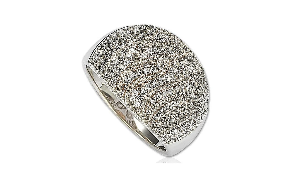 Suzy Levian New York Sterling Silver Cubic Zirconia Pave Wave Band Ring