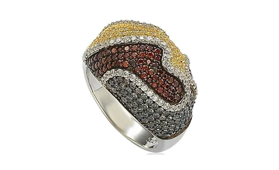 Suzy Levian New York Sterling Silver Cubic Zirconia Multi-Color Wavy Ring