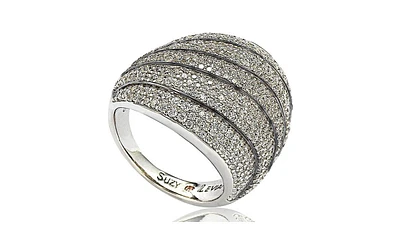 Suzy Levian New York Sterling Silver Cubic Zirconia Tiered Curved Dome Ring