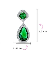 Bling Jewelry Classic Statement Green Cz Pear Shaped Clear Cubic Zirconia Halo Teardrop Chandelier Dangle Earrings