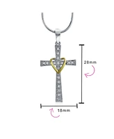 Bling Jewelry Cz Pave Accent Religious Love Of God Modern Fashion Heart Infinity Cross Pendant Necklace For Women Two Tone Rhodium Plated Brass