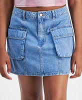 Tinseltown Juniors' Cotton Denim Cargo Miniskirt