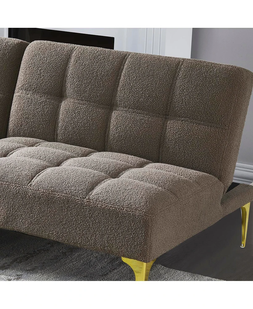 Simplie Fun Convertible Sofa Bed Futon With Gold Metal Legs Teddy Fabric (Taupe)