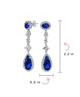 Bling Jewelry Royal Blue Cubic Zirconia Halo Long Pear Solitaire Teardrop Cz Statement Dangle Chandelier Earrings Pageant Party