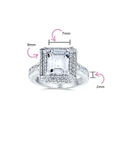 Bling Jewelry Classic 4CTW Cubic Zirconia Rectangle Halo Cz Emerald Cut Promise Ring For Women Sterling Silver Pave Band