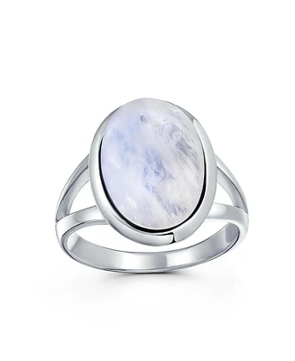 Bling Jewelry Simple Large Oval Cabochon Bezel Split Shank Statement Ring Women Sterling Silver