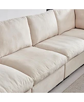 Streamdale Furniture Modular Sofa With Ottoman, Filled With Down, Soft Linen Fabric, Beige