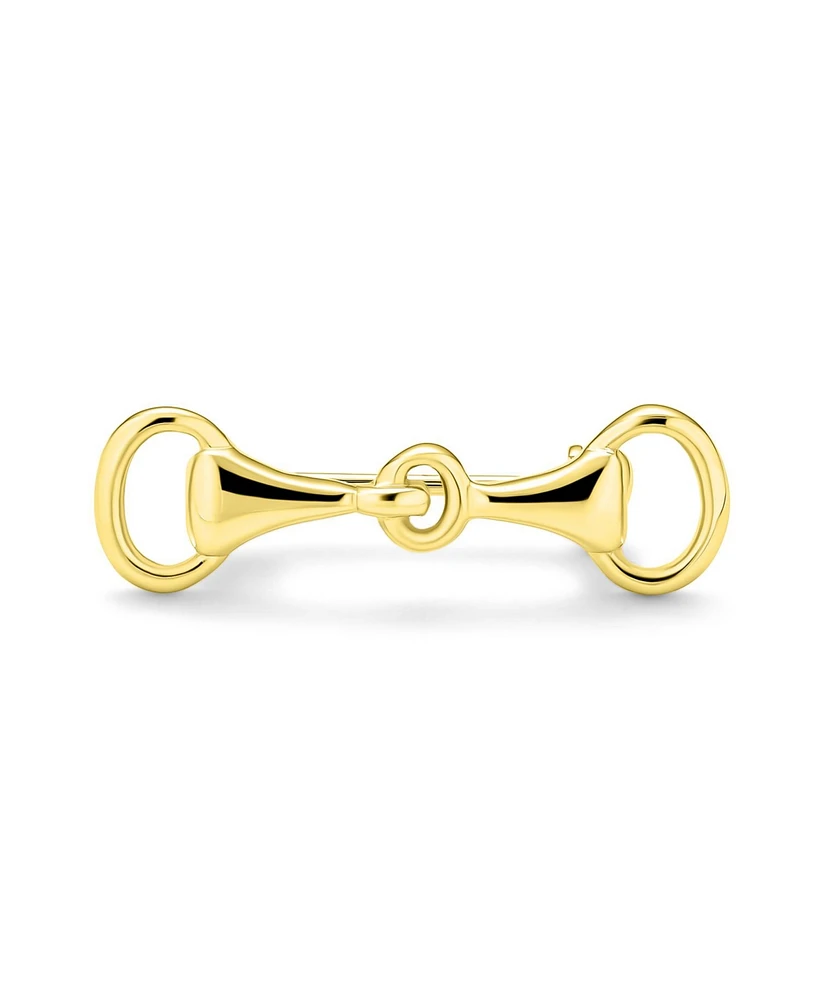 Bling Jewelry Equine Cowgirl Equestrian Gift Double Bit Horse Snaffle Bit Brooch Pin Western Jewelry For Women Yellow Gold Plated .925 Sterling Silver