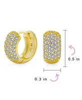 Bling Jewelry 5 Five Row Pave Cubic Zirconia Wide Huggie Hoop Earrings For Women Gold Plated Sterling Silver - Gold