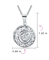 Bling Jewelry Embossed Photo Round Circle Scroll Flower Lockets For Women That Hold Pictures Sterling Silver Locket Necklace Pendant