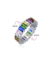 Bling Jewelry Rainbow Emerald Cut Cz Eternity Band Ring Silver