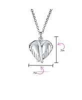 Bling Jewelry Plain Dome Protection Guardian Angel Wing Feathered Heart Shaped Keepsake Locket Holds Photos Pictures Silver Necklace Pendant