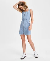 Tinseltown Juniors' Denim Zip-Front Pinafore Dress