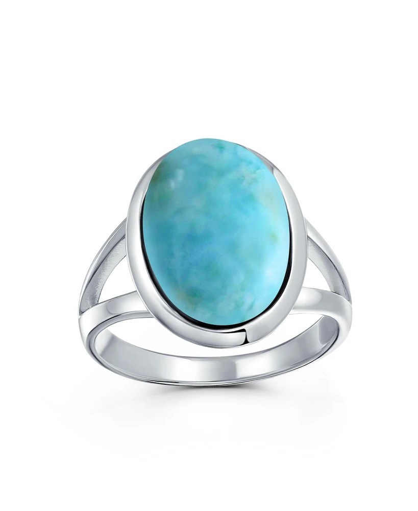 Bling Jewelry Simple Large Oval Cabochon Bezel Split Shank Statement Ring Women Sterling Silver