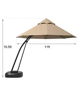 Gymax 11ft Patio Cantilever Hand Push Offset Hanging Umbrella w/ Wheels Base Turquoise