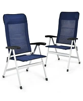 Gymax 2PCS Patio Dining Chair Aluminum Camping Adjust Portable Headrest Navy