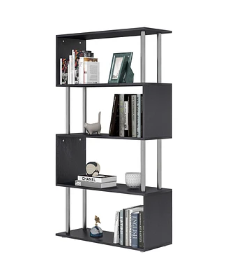 Simplie Fun Homcom Modern S-Shaped 5 Tier Room Dividing Bookcase Wooden Storage Display Stand Shelf - Black