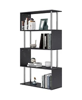 Simplie Fun Homcom Modern S-Shaped 5 Tier Room Dividing Bookcase Wooden Storage Display Stand Shelf - Black