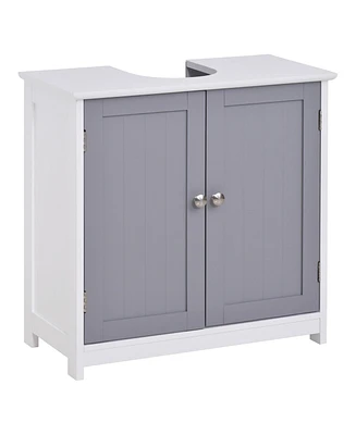 Simplie Fun Sink Storage Cabinet, Vanity Cabinet, U-Shape Under Sink Cabinet, White/Gray