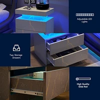 Nightstand Led Bedside Table Cabinet Lights Modern End Side With 2 Drawers For Bedroom (Gray Gold)