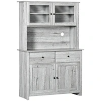 Streamdale Furniture 63" Ash Grey Kitchen Buffet with Hutch, Pantry Storage Cabinet