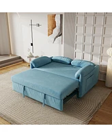 Simplie Fun 54" Velvet Blue Sofa Sofa Bed Dual Purpose Living Room Retractable Bed