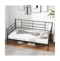 Twin Size Metal Daybed Sofa Bed Frame with Armrests and Backrest
