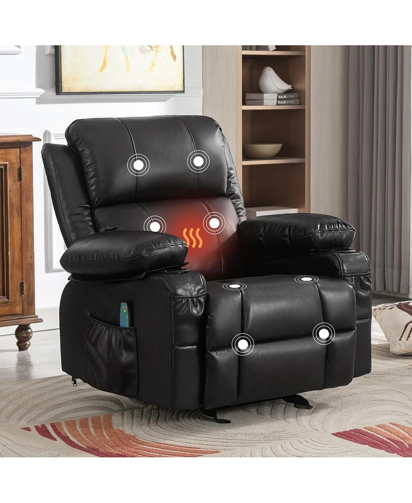 Simplie Fun Oversized Rocking Recliner with Cup Holders, Massage & Heat