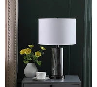 Streamdale Furniture 21.25" In Cynx Led Night Light Mid-Century Glass Black Chrome Table Lamp