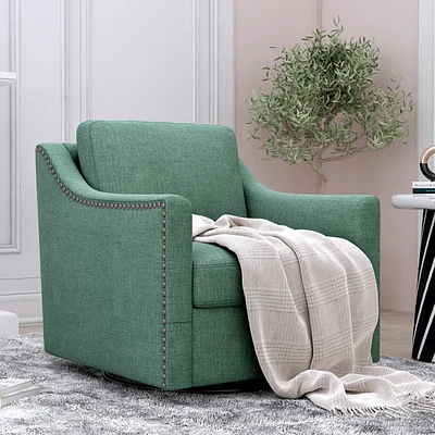 Streamdale Furniture Swivel Armchair in Cotton Linen with Brass Accents