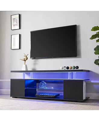 Simplie Fun 70" Tv Stand with Sliding Drawer & Side Cabinet (Black)