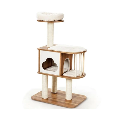 Slickblue 46 Inch Wooden Cat Activity Tree with Platform and Cushions