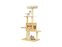 Slickblue 4 Levels Modern Wood Cat Tower with Washable Mats-Walnut