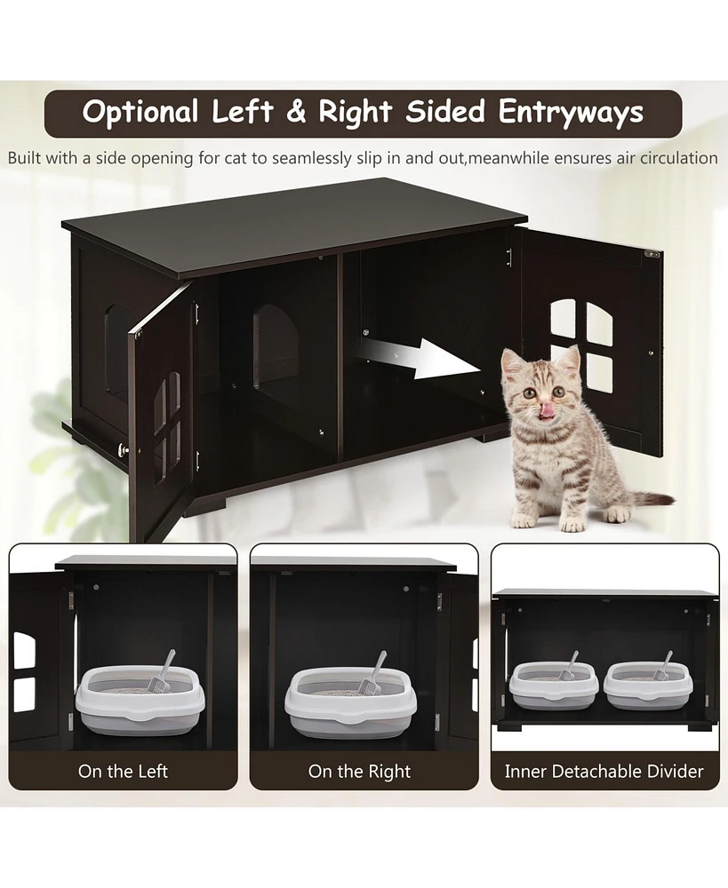 Slickblue Large Wooden Cat Litter Box Enclosure Hidden Cat Washroom with Divider