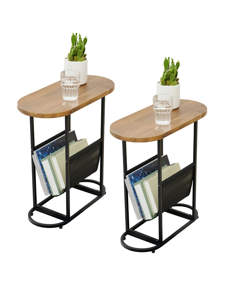 Streamdale Furniture Acacia Oval Small Side Tables with Magazine Storage (Set of 2)