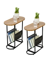 Streamdale Furniture Acacia Oval Small Side Tables with Magazine Storage (Set of 2)