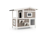 Slickblue Outdoor 2-Story Wooden Feral Cat House with Escape Door-Gray