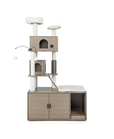 Slickblue Cat Tree with Litter Box Enclosure for Indoor Cars