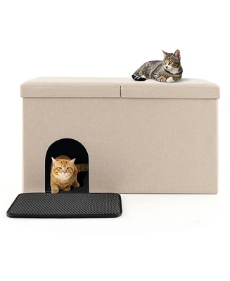 Slickblue Cat Litter Box Enclosure Hidden Furniture with Urine Proof Litter Mat