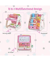 Slickblue 3-In-1 Double Sided Magnetic Dry-Erase Board with Stool and Flipped Writing Desktop
