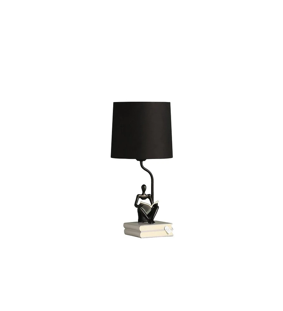 Streamdale Furniture 20.5" In Modern Reader Black Sitting A Gray Stack Of Books Polyresin Table Lamp