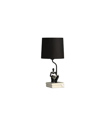 Simplie Fun 20.5" In Modern Reader Black Sitting A Gray Stack Of Books Polyresin Table Lamp