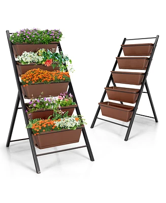 Gymax 2PCS 5-Tier Vertical Raised Garden Bed Elevated Planter 5 Container Box Green